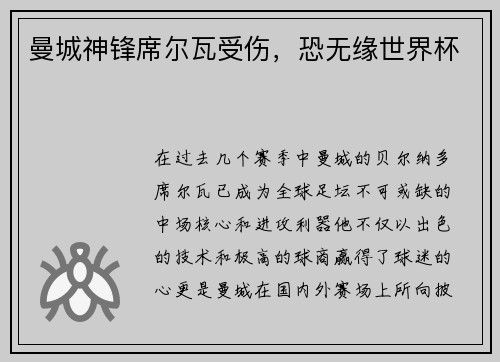 曼城神锋席尔瓦受伤，恐无缘世界杯